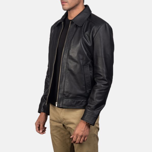 Henry Black Leather Biker Jacket - Image 3