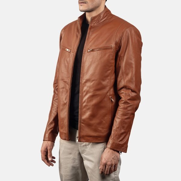 Liam Brown Leather Biker Jacket - Image 3