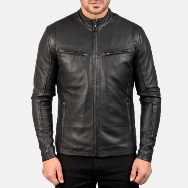 Liam Black Leather Biker Jacket - Image 2