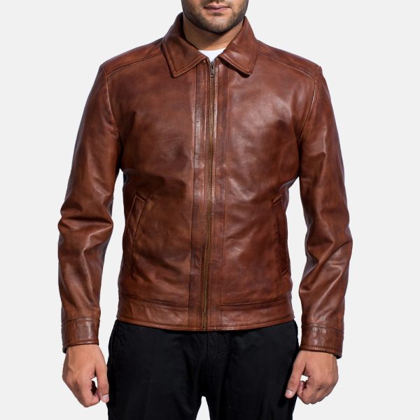 Henry Tan Brown Leather Biker Jacket - Image 2