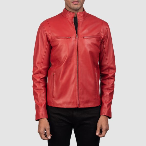 Liam Red Leather Biker Jacket - Image 2