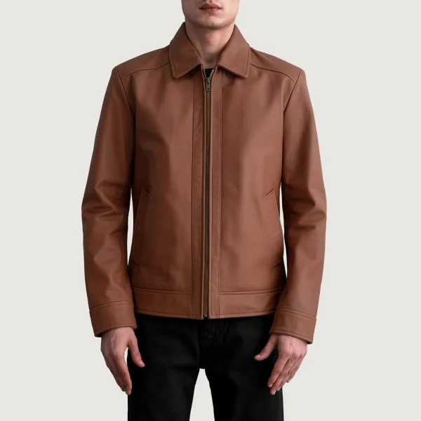 Henry Brown Leather Biker Jacket - Image 2