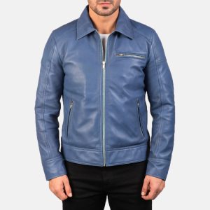 Matthew Blue Leather Biker Jacket