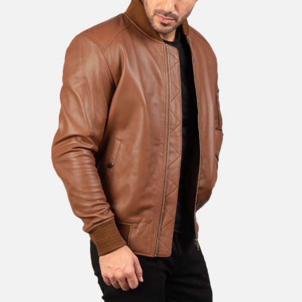 Daniel Brown Leather Bomber Jacket - Image 2