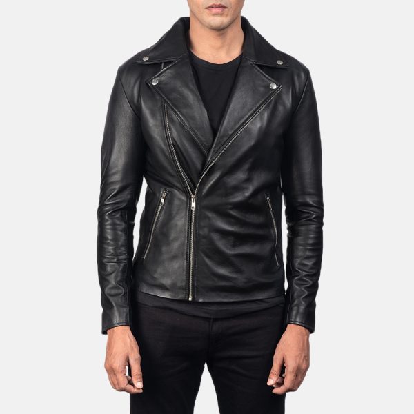 Michael Black Leather Biker Jacket - Image 2