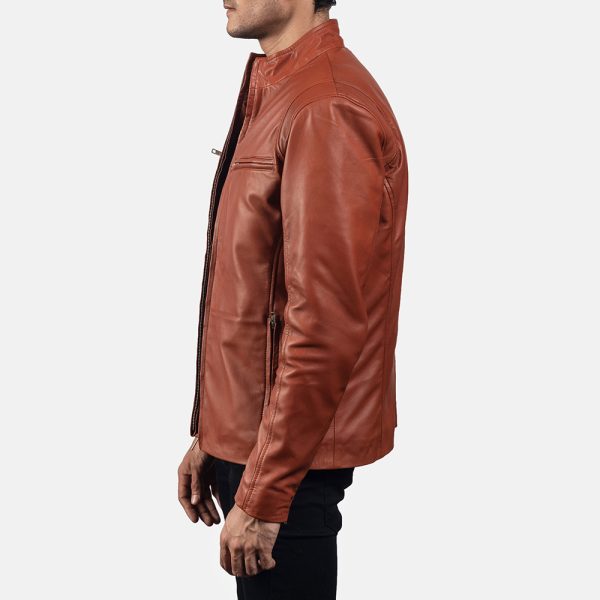 Liam Tan Brown Leather Biker Jacket - Image 4
