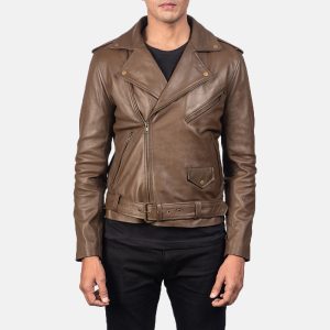Elijah Brown Leather Biker Jacket
