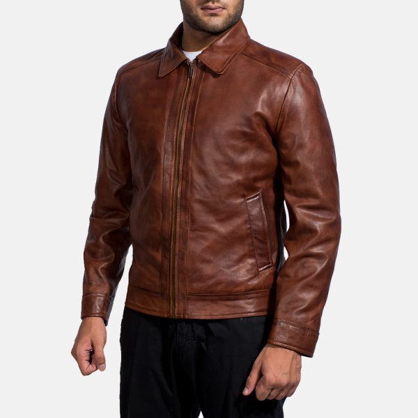 Henry Tan Brown Leather Biker Jacket - Image 3