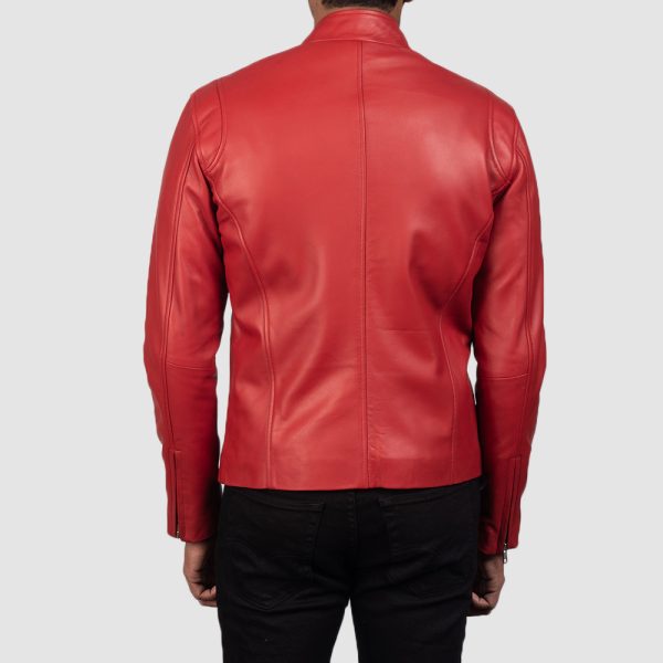 Liam Red Leather Biker Jacket - Image 5