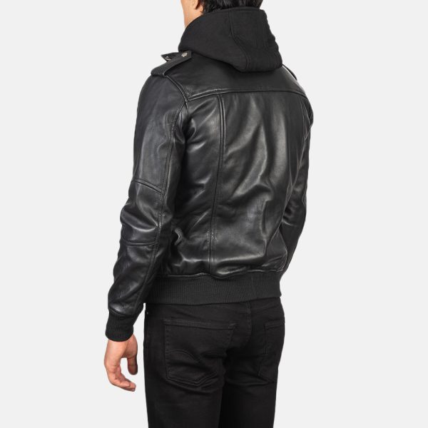Noah Black Hooded Leather Bomber Jacket - Image 5