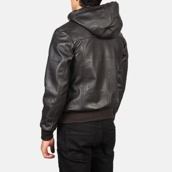 Lucas Brown Hooded Leather Bomber Jacket - Image 5