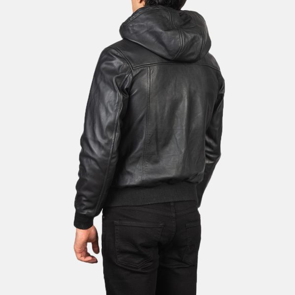 Lucas Black Hooded Leather Bomber Jacket - Image 5