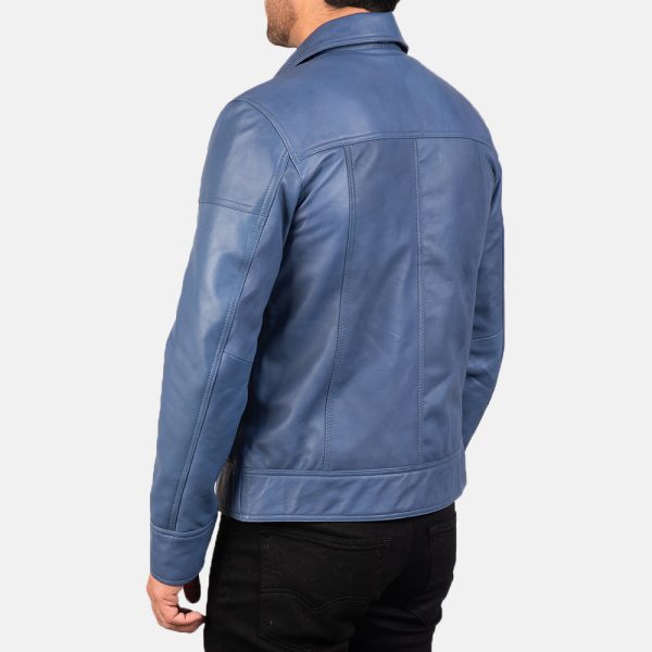 Matthew Blue Leather Biker Jacket - Image 5