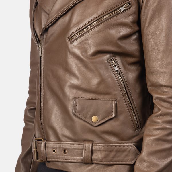 Elijah Brown Leather Biker Jacket - Image 4