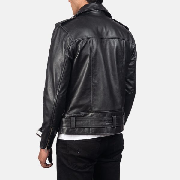 Elijah Black Leather Biker Jacket - Image 5