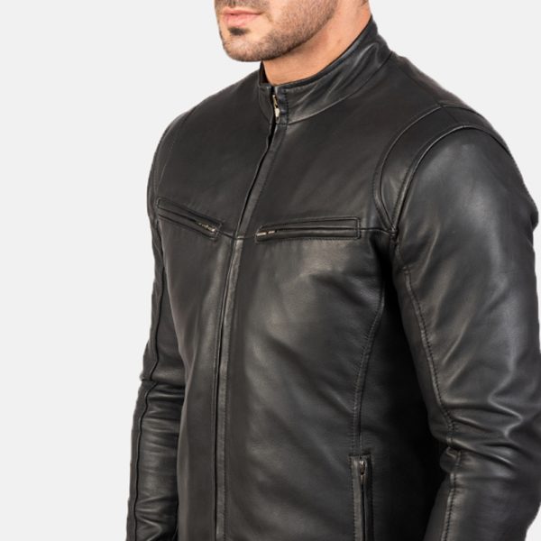 Liam Black Leather Biker Jacket - Image 3