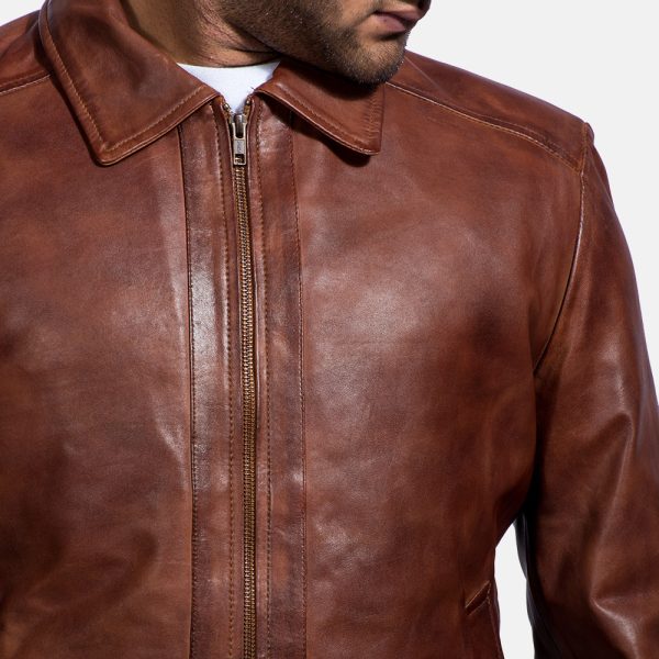 Henry Tan Brown Leather Biker Jacket - Image 4