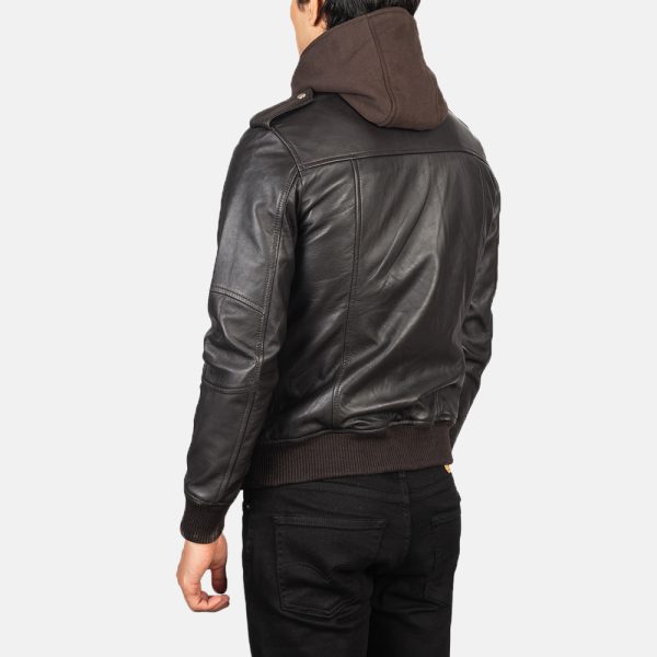 Noah Brown Hooded Leather Bomber Jacket - Image 5