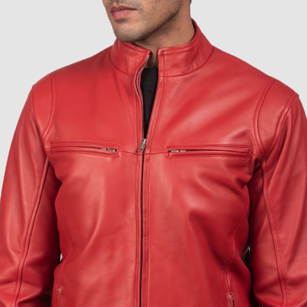 Liam Red Leather Biker Jacket - Image 4