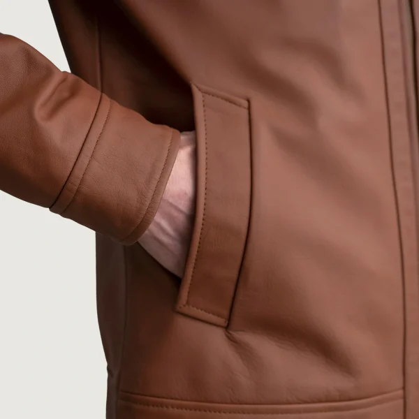 Henry Brown Leather Biker Jacket - Image 4