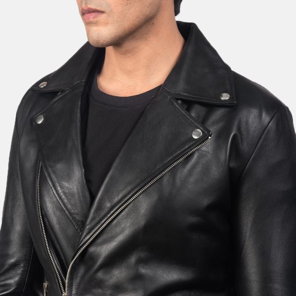 Michael Black Leather Biker Jacket - Image 4