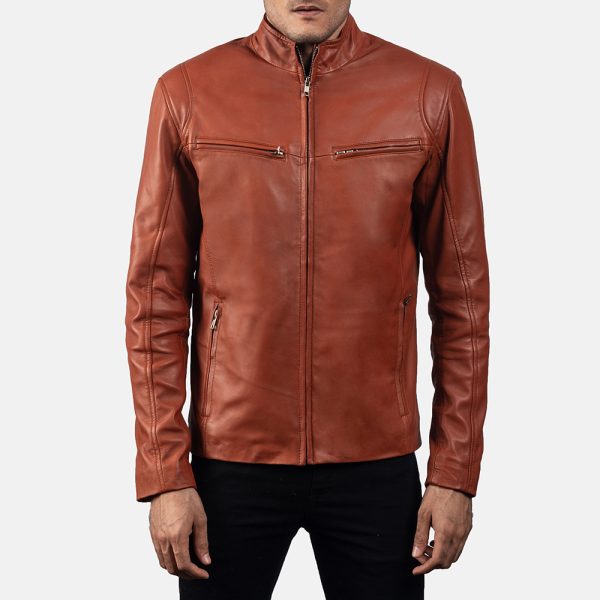 Liam Tan Brown Leather Biker Jacket - Image 2