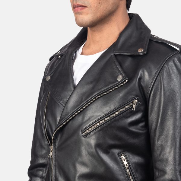 Elijah Black Leather Biker Jacket - Image 4
