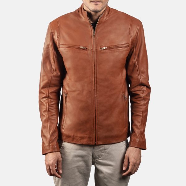 Liam Brown Leather Biker Jacket - Image 2