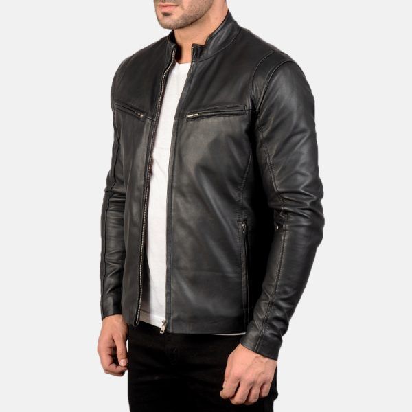 Liam Black Leather Biker Jacket - Image 4