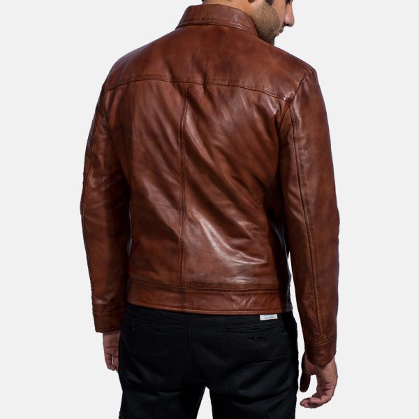 Henry Tan Brown Leather Biker Jacket - Image 5