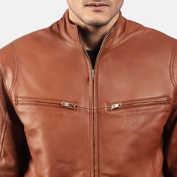 Liam Brown Leather Biker Jacket - Image 5