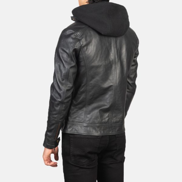 Benjamin Black Hooded Leather Biker Jacket - Image 5