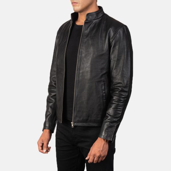 Levi Black Leather Biker Jacket - Image 3