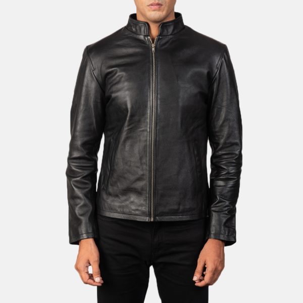 Levi Black Leather Biker Jacket - Image 2