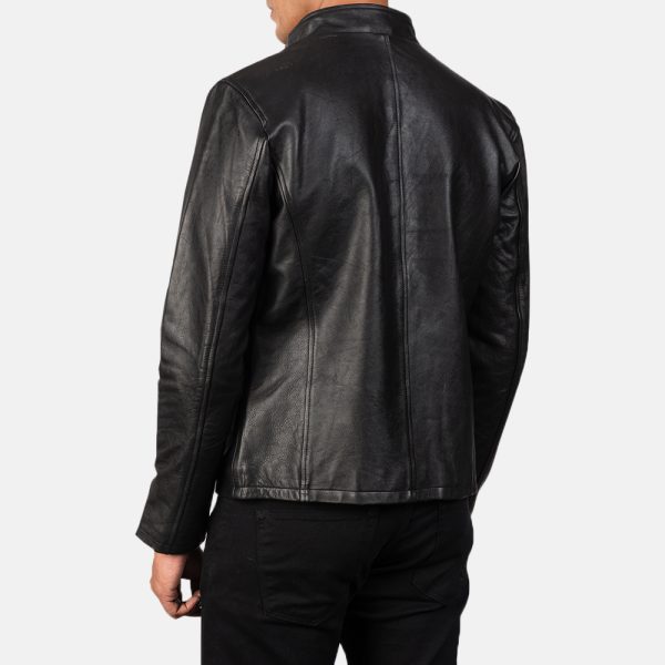 Levi Black Leather Biker Jacket - Image 5