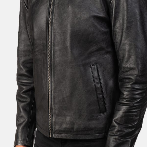 Levi Black Leather Biker Jacket - Image 4