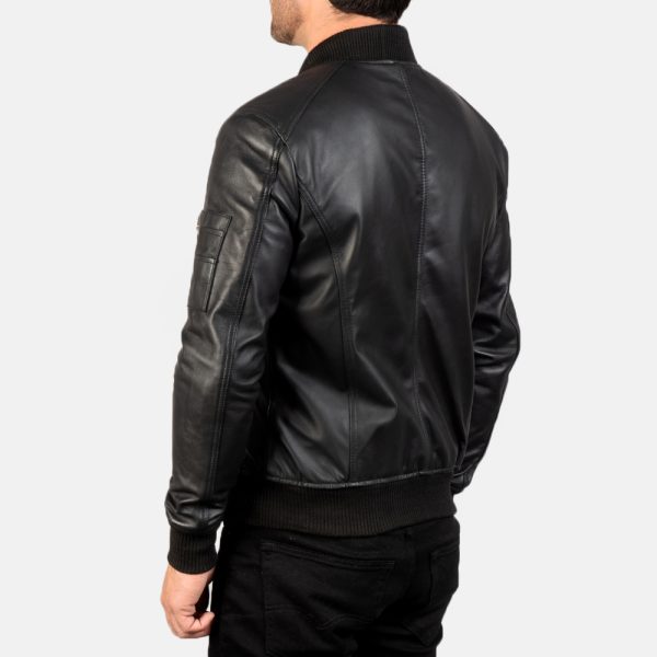 Daniel Black Leather Bomber Jacket - Image 5