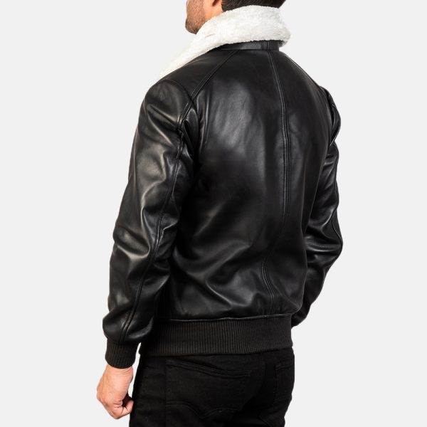 Owen Black Leather With White Fur Bomber Jacket - Image 5