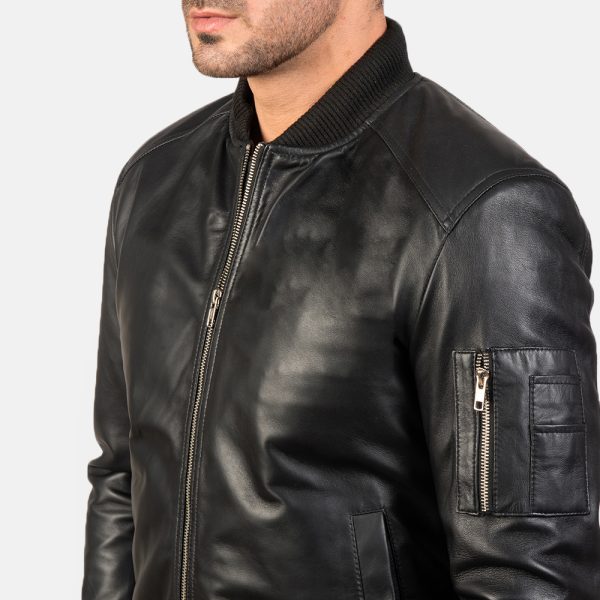 Daniel Black Leather Bomber Jacket - Image 4
