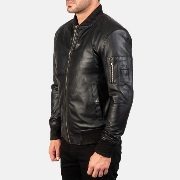 Daniel Black Leather Bomber Jacket - Image 3