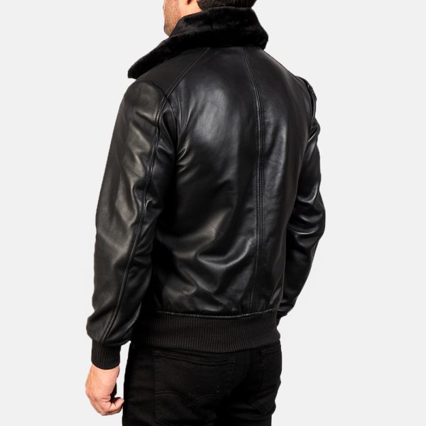 Owen Black Leather With Black Fur Bomber Jacket - Image 5
