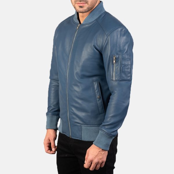 Daniel Blue Leather Bomber Jacket - Image 3