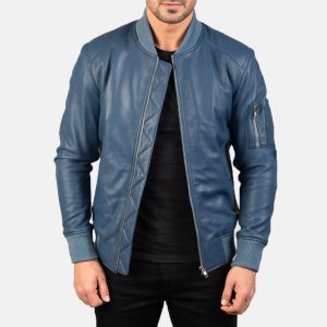 Daniel Blue Leather Bomber Jacket