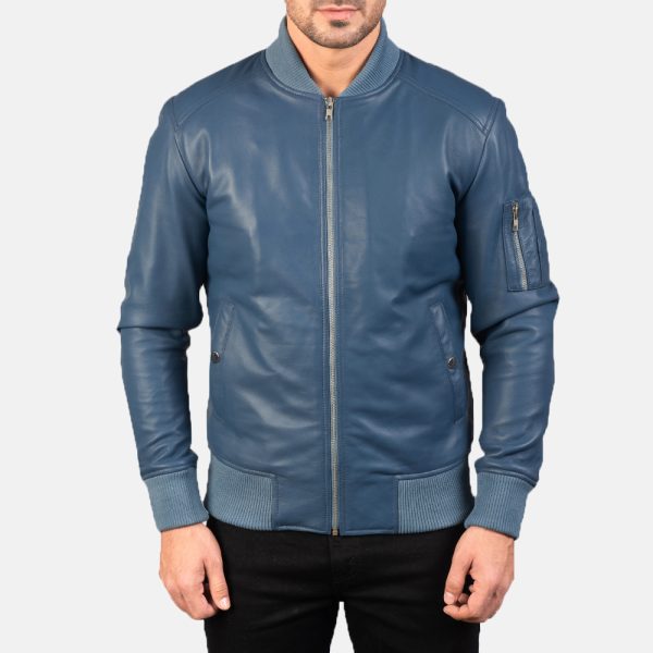 Daniel Blue Leather Bomber Jacket - Image 2