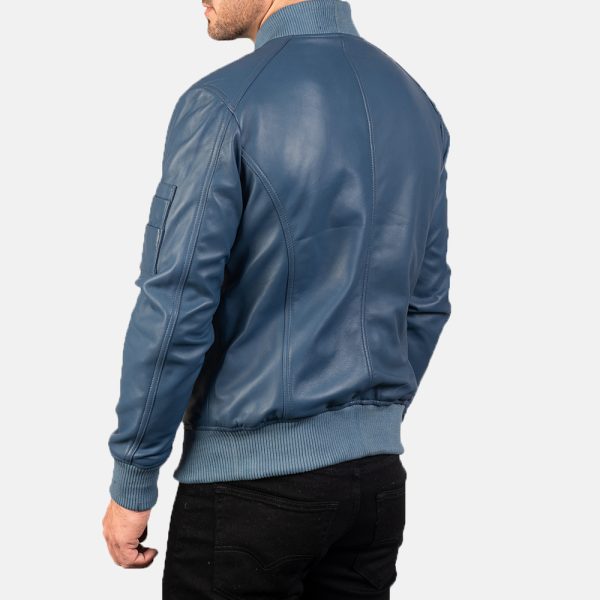 Daniel Blue Leather Bomber Jacket - Image 5