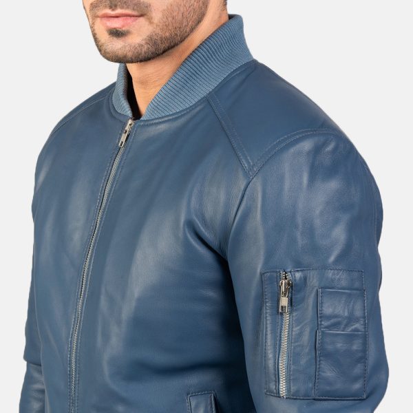 Daniel Blue Leather Bomber Jacket - Image 4