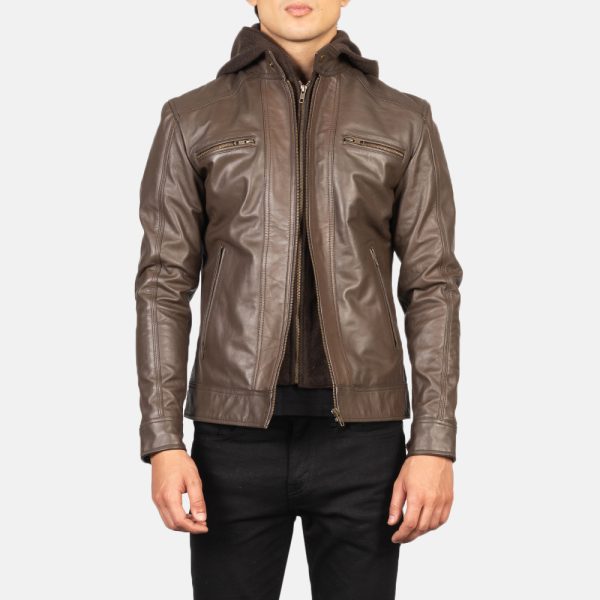 Benjamin Brown Hooded Leather Biker Jacket