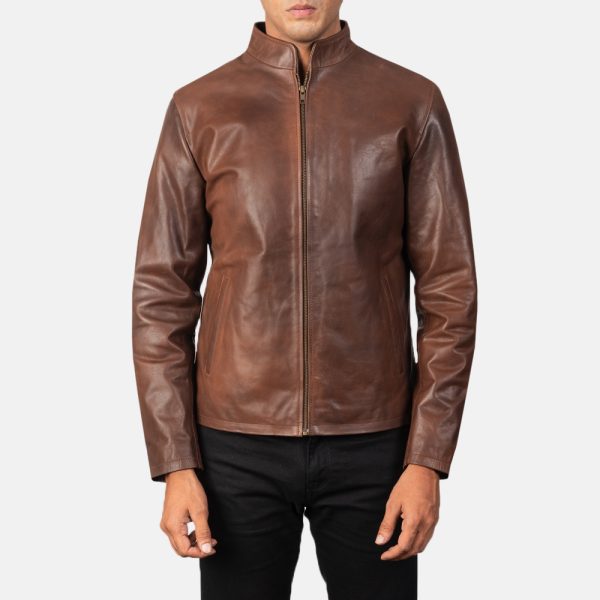 Levi Brown Leather Biker Jacket - Image 2