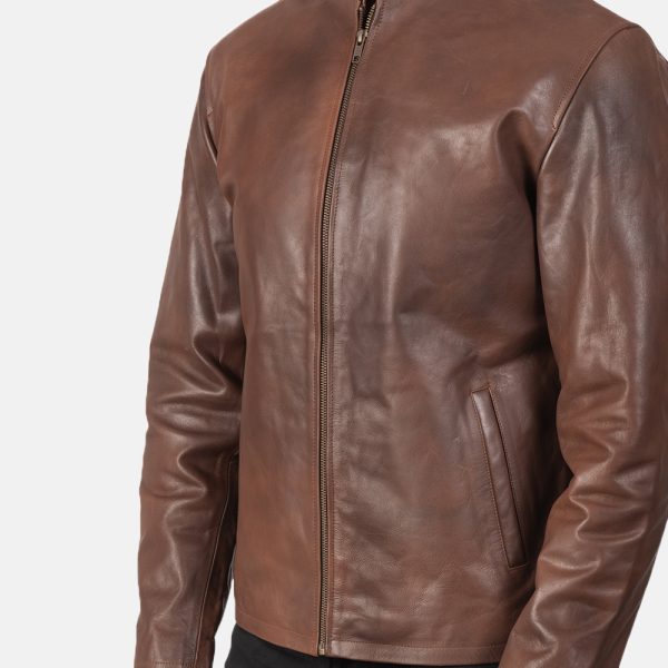 Levi Brown Leather Biker Jacket - Image 4