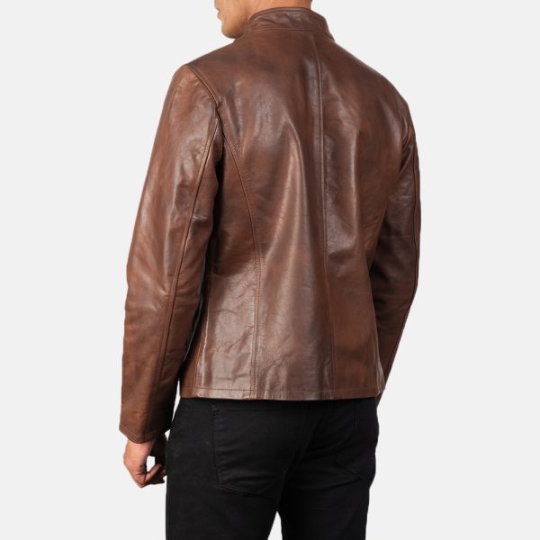 Levi Brown Leather Biker Jacket - Image 5